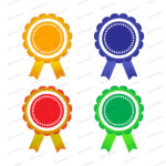 Colorful round badges with ribbon vector clipart