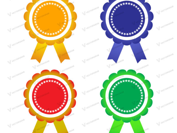 Colorful round badges with ribbon vector clipart