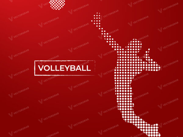 Volleyball player pose halftone effect with red gradient background