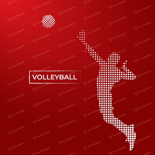 Volleyball player pose halftone effect with red gradient background