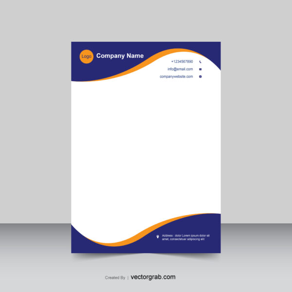 Navy Blue orange letterhead design with curve shape background