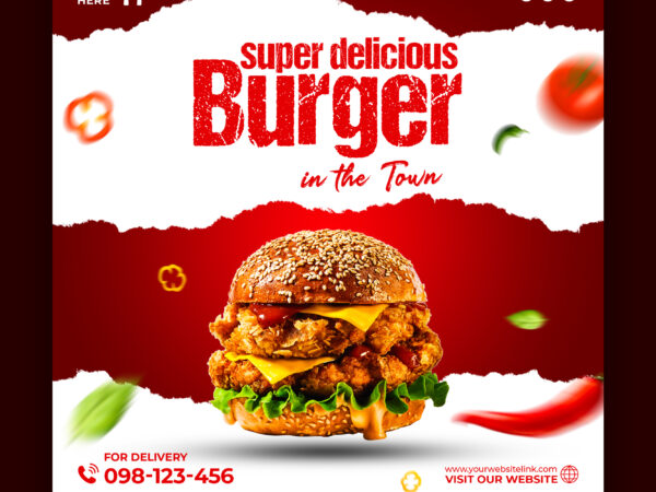 Burger Social Media Promotion Instagram Banner Post Design Template