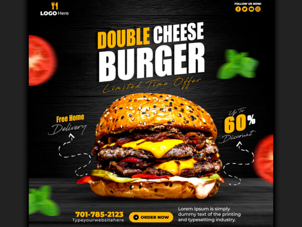 Delicious Burger Food Menu Social Media Banner Instagram Post Template
