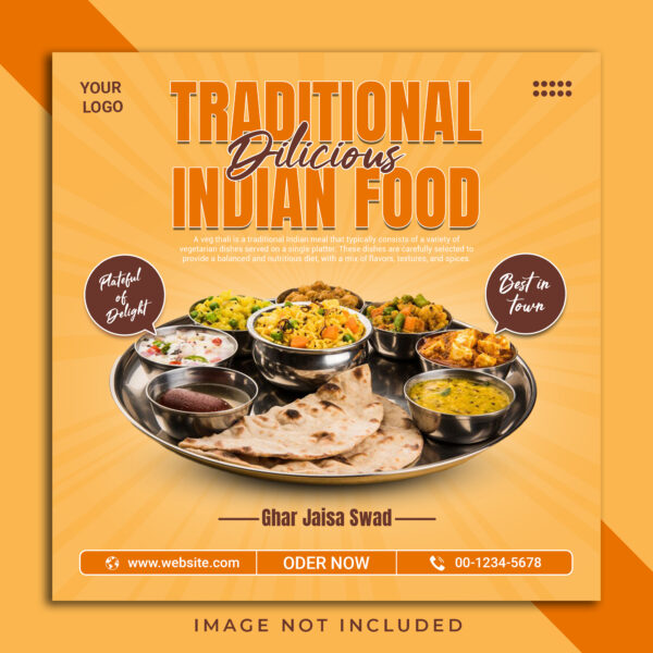 Delicious Traditional Indian Food Menu Social Media Post Design PSD Template