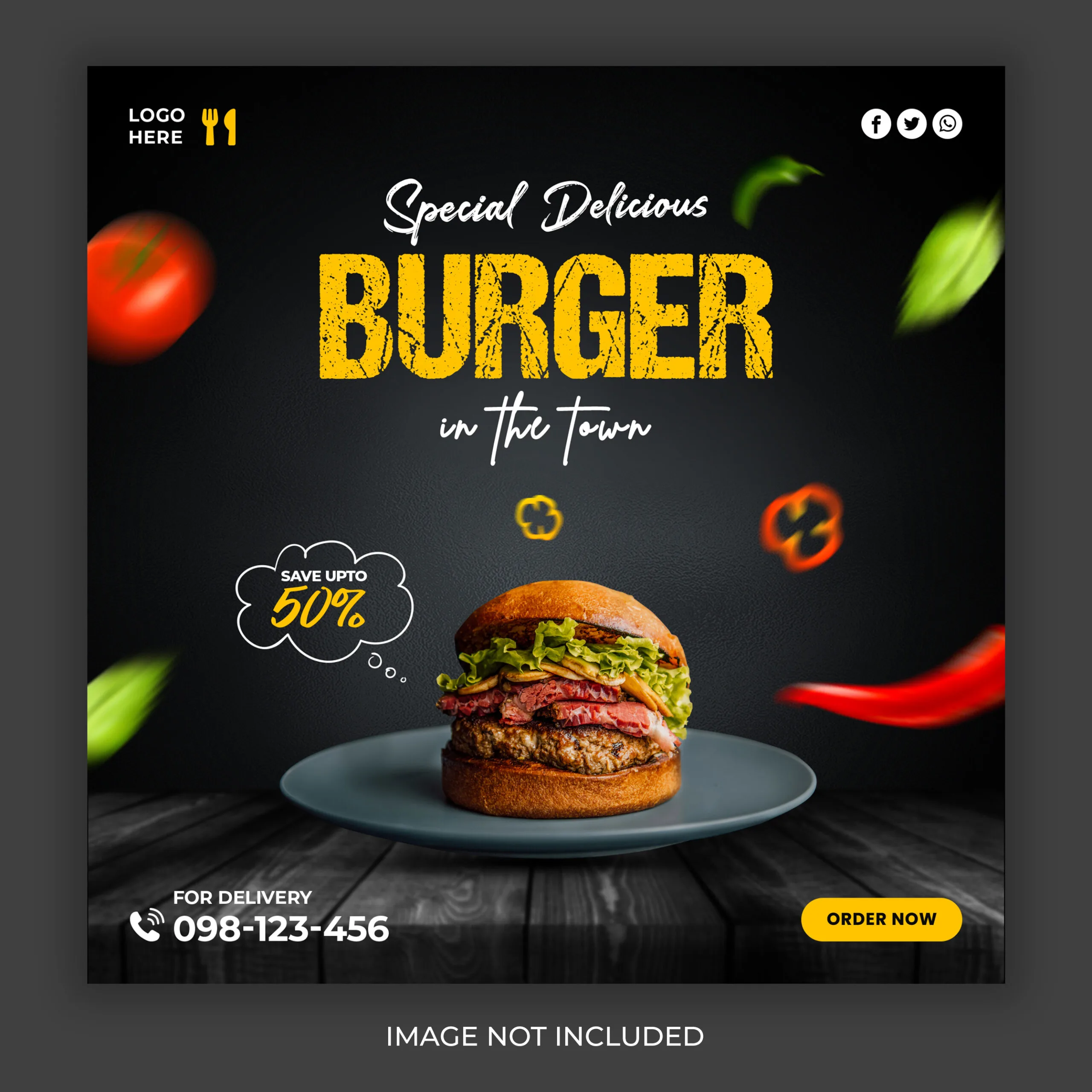 Delicious Burger Food Social Media Promotion Instagram Banner Post Design Template