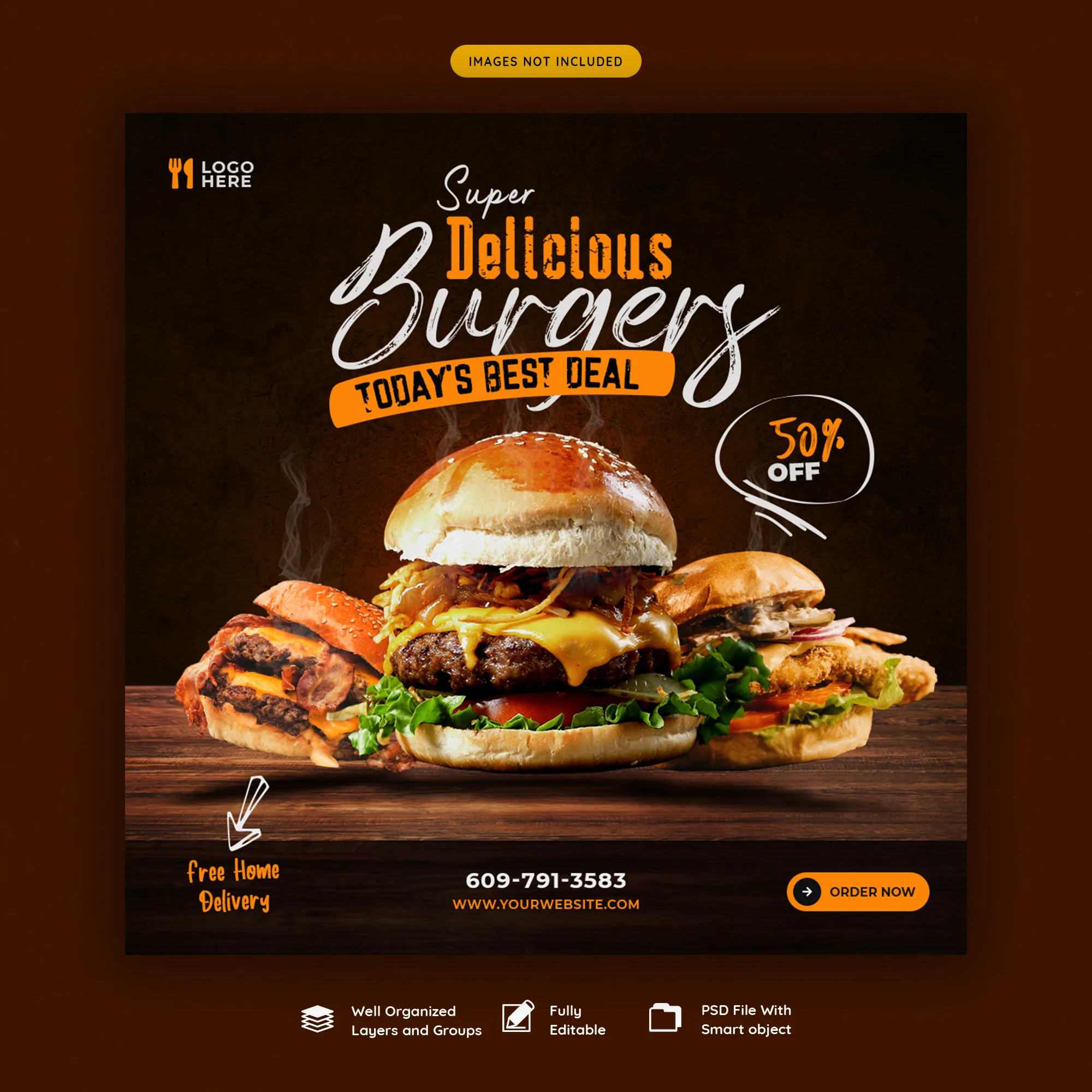 Food Menu Delicious Burger Social Media Banner Template
