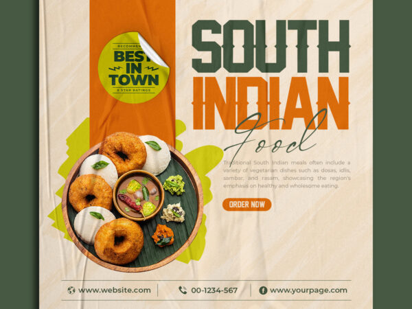 Special South Indian Delicious Food Meal Breakfast Social Media Banner Instagram Post Template PSD