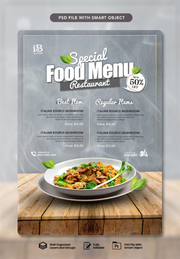Psd Restaurant Flyer Template With Photo