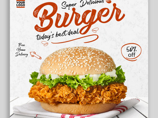 Super Delicious Burger Social Media Banner Design