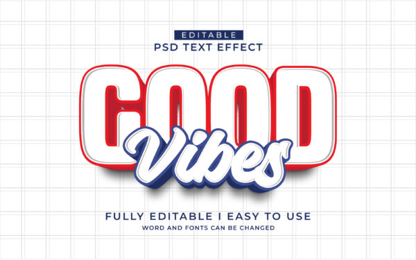 3d Editable Good Vibes Text Effect Style Template psd