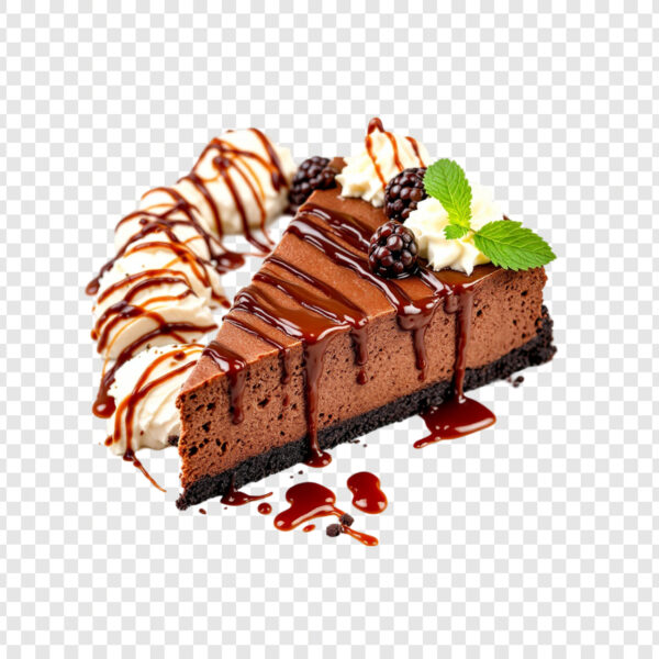 Delicious Chocolate Cheesecake Slice With Strawberries Drizzle