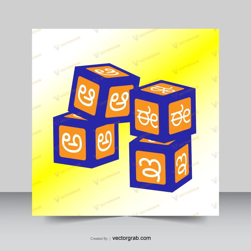 Kannada alphabet children toys 3d block vector