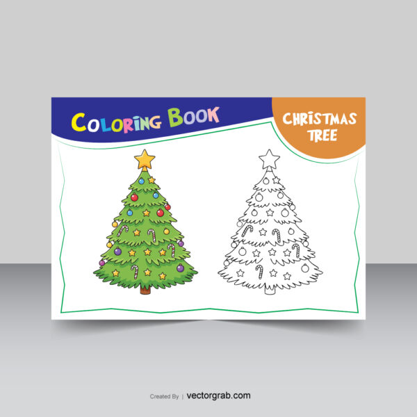 Christmas tree coloring page vector illustration