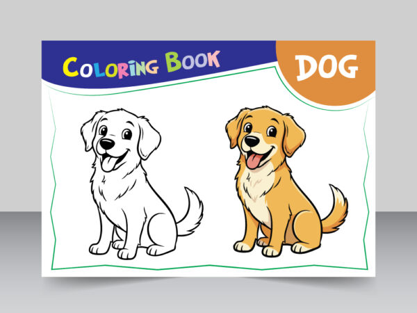 Dog outline and fill color coloring page vector