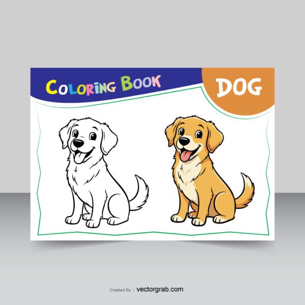 Dog outline and fill color coloring page vector