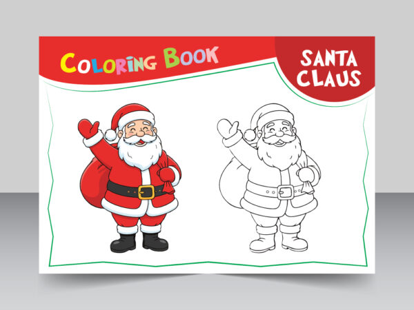 Santa Claus outline and fill color coloring page vector
