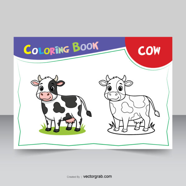 Cow outline and fill color coloring page vector
