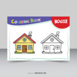house outline and fill color coloring page vector