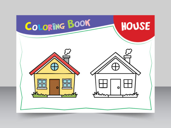 house outline and fill color coloring page vector