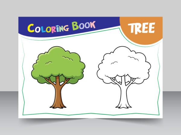 tree outline and fill color coloring page vector