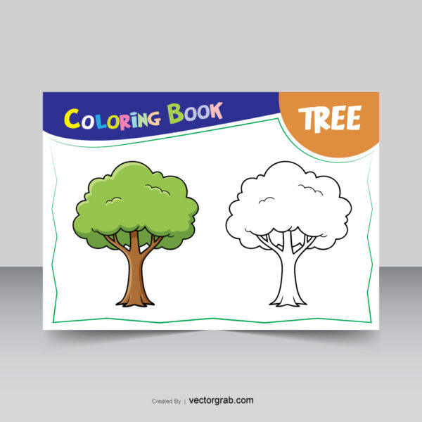 tree outline and fill color coloring page vector