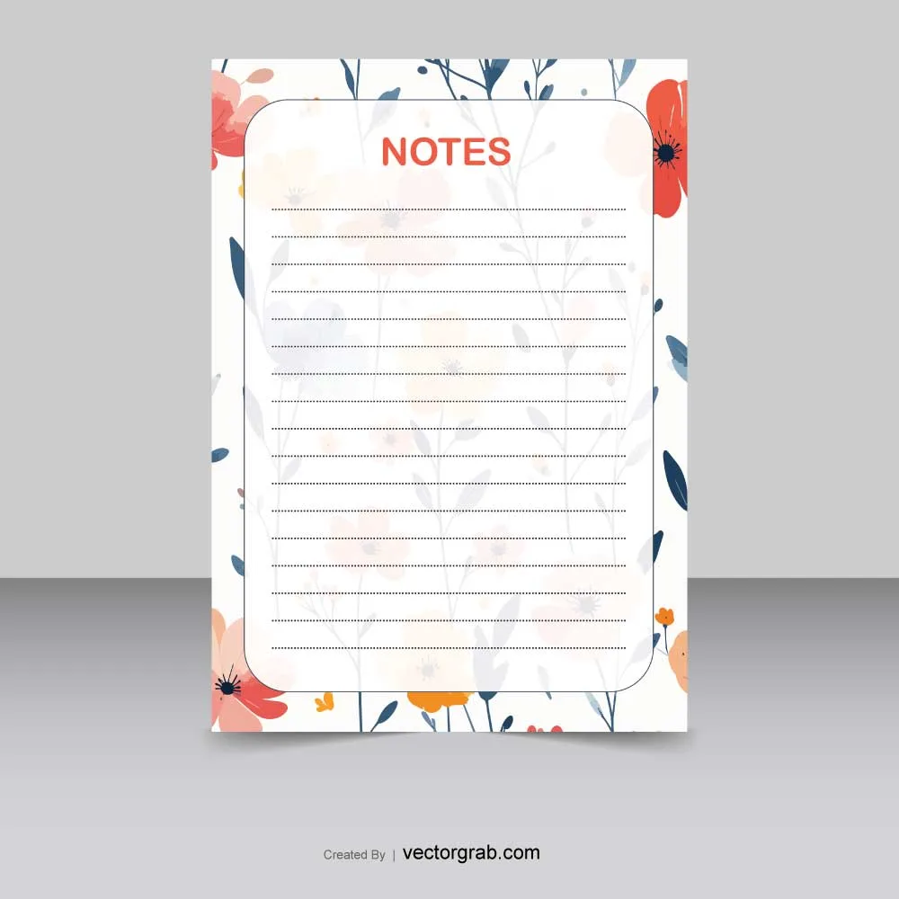 Flowers background with notes notepad A4 size