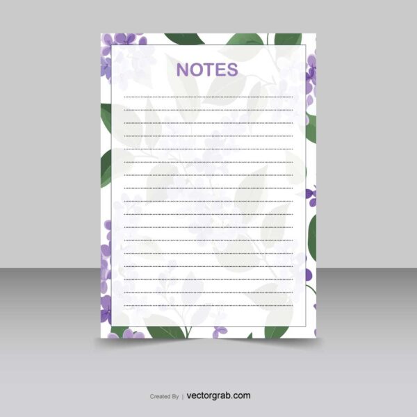 Notepad design A4 size with floral background