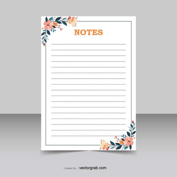Notes Notepad A4 size with floral corner designs