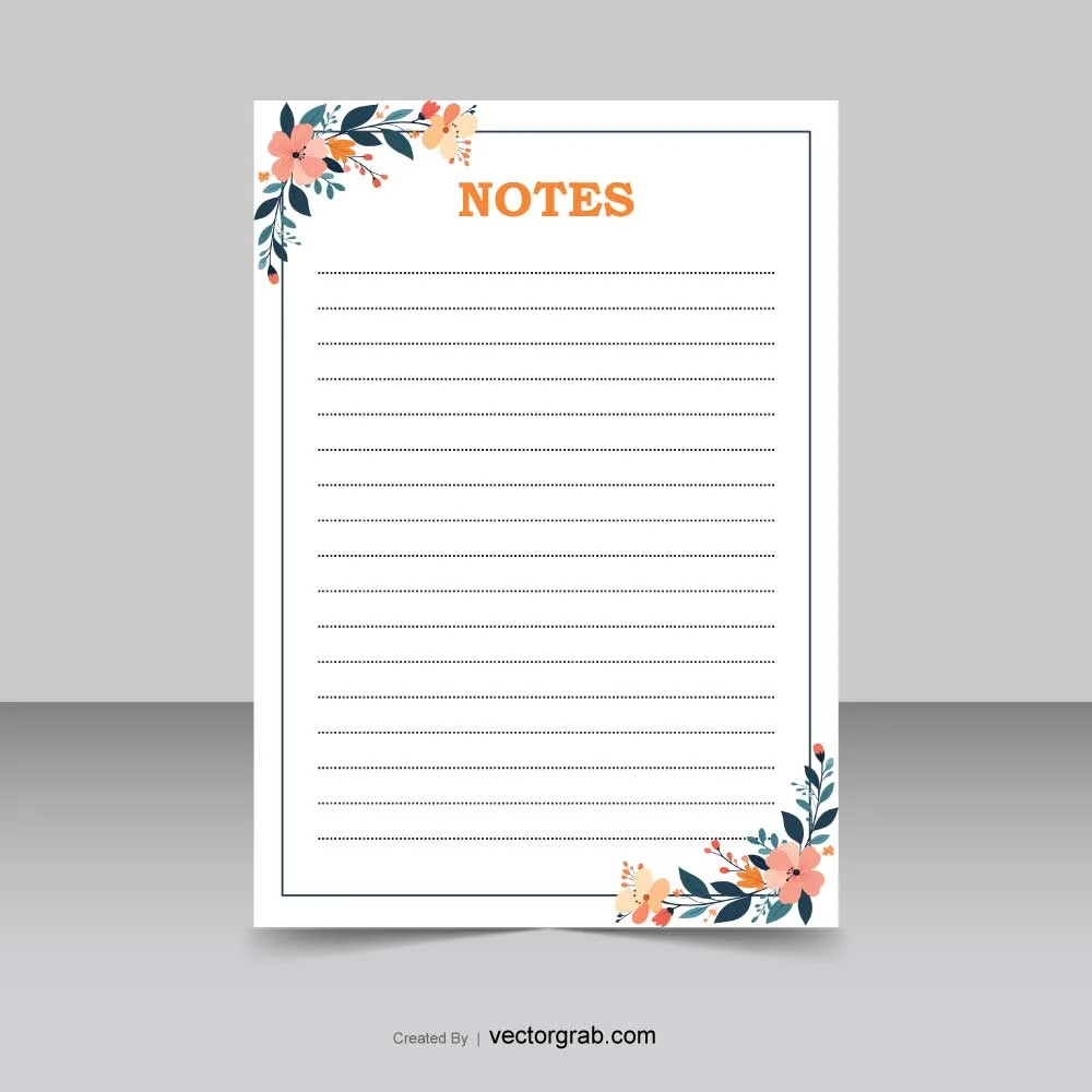 Notes Notepad A4 size with floral corner designs
