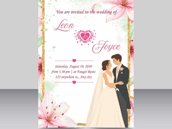 Elegant Pink Floral Wedding Invitation Template