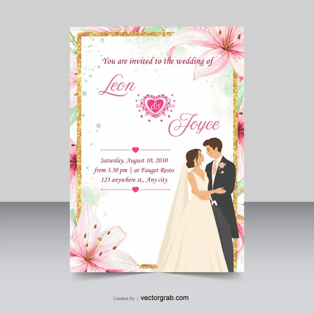 Elegant Pink Floral Wedding Invitation Template