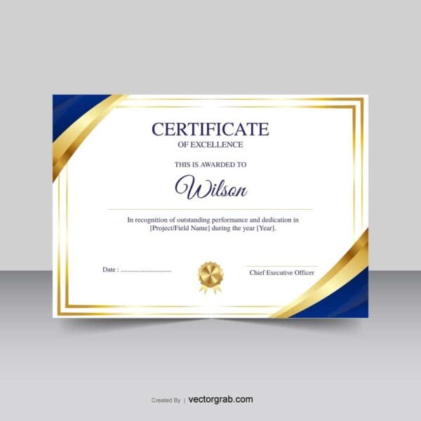 Royal Blue and Gold Certificate of Excellence