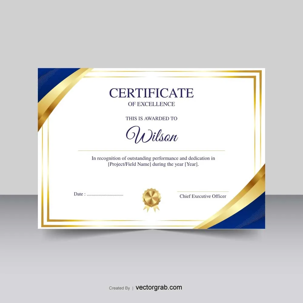 Royal Blue and Gold Certificate of Excellence